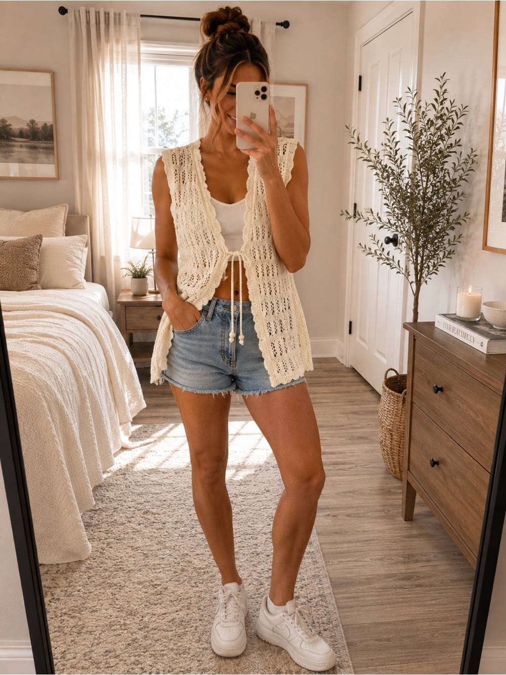 Altar’D State Crochet Open-Front Vest in Cream - Lightweight Women's
